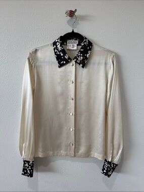 Laurel Cream Satin Blouse with Black Printed Collar